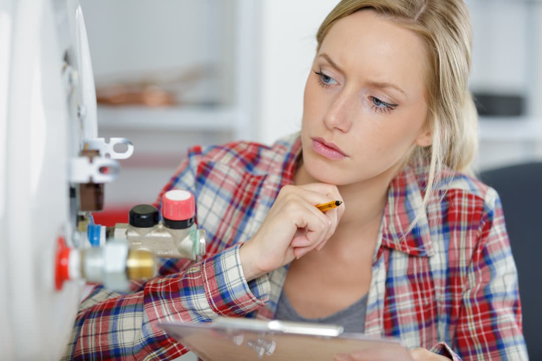 Woman looking at a boiler